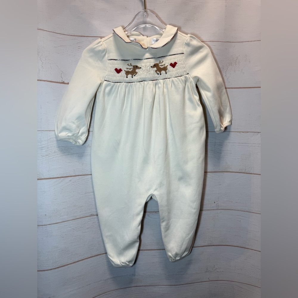 Ralph Lauren embroidered reindeer cotton romper Size 12 Months
